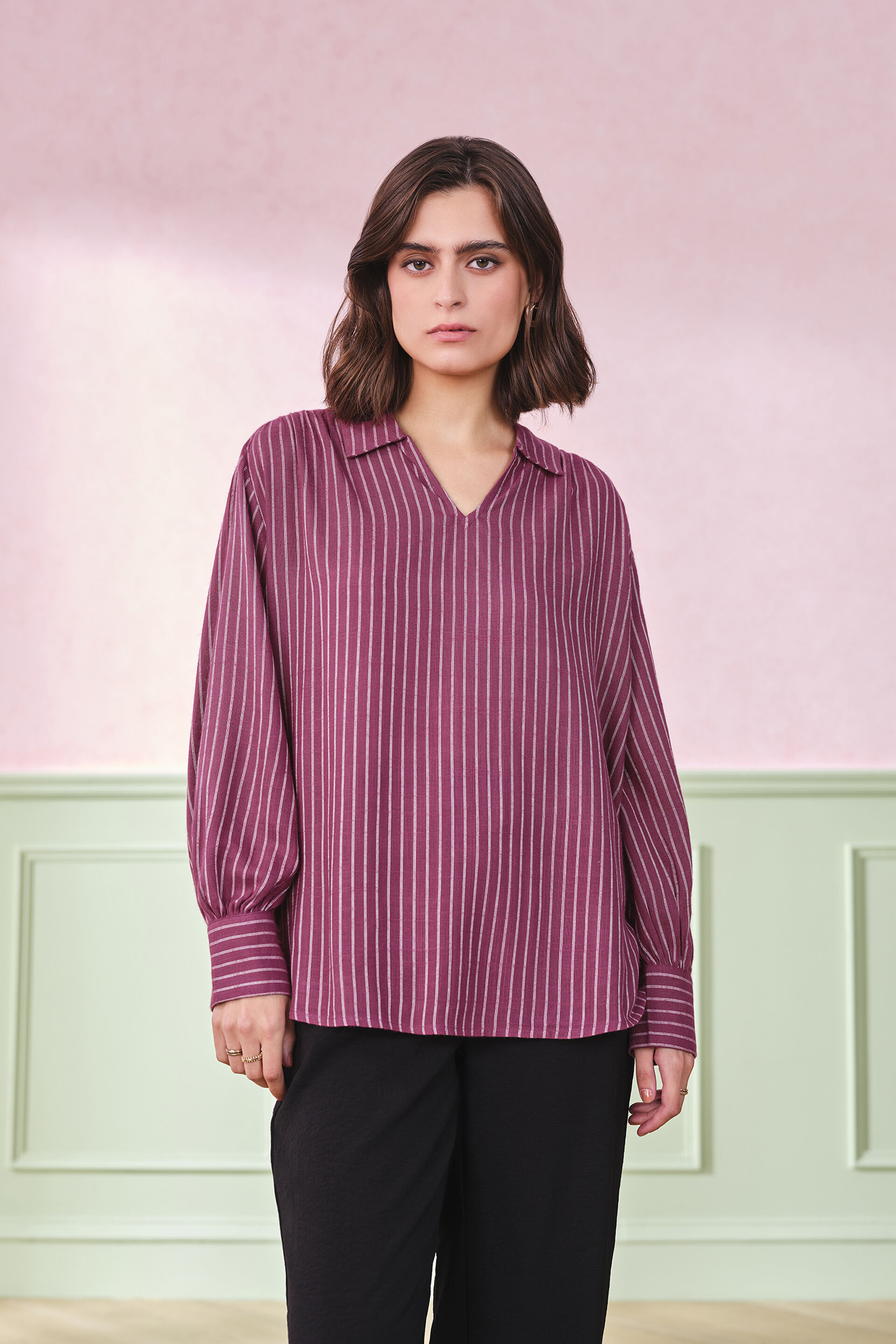 Roseberry Stripe Viscose Shirt, Fruit Dove, image 1